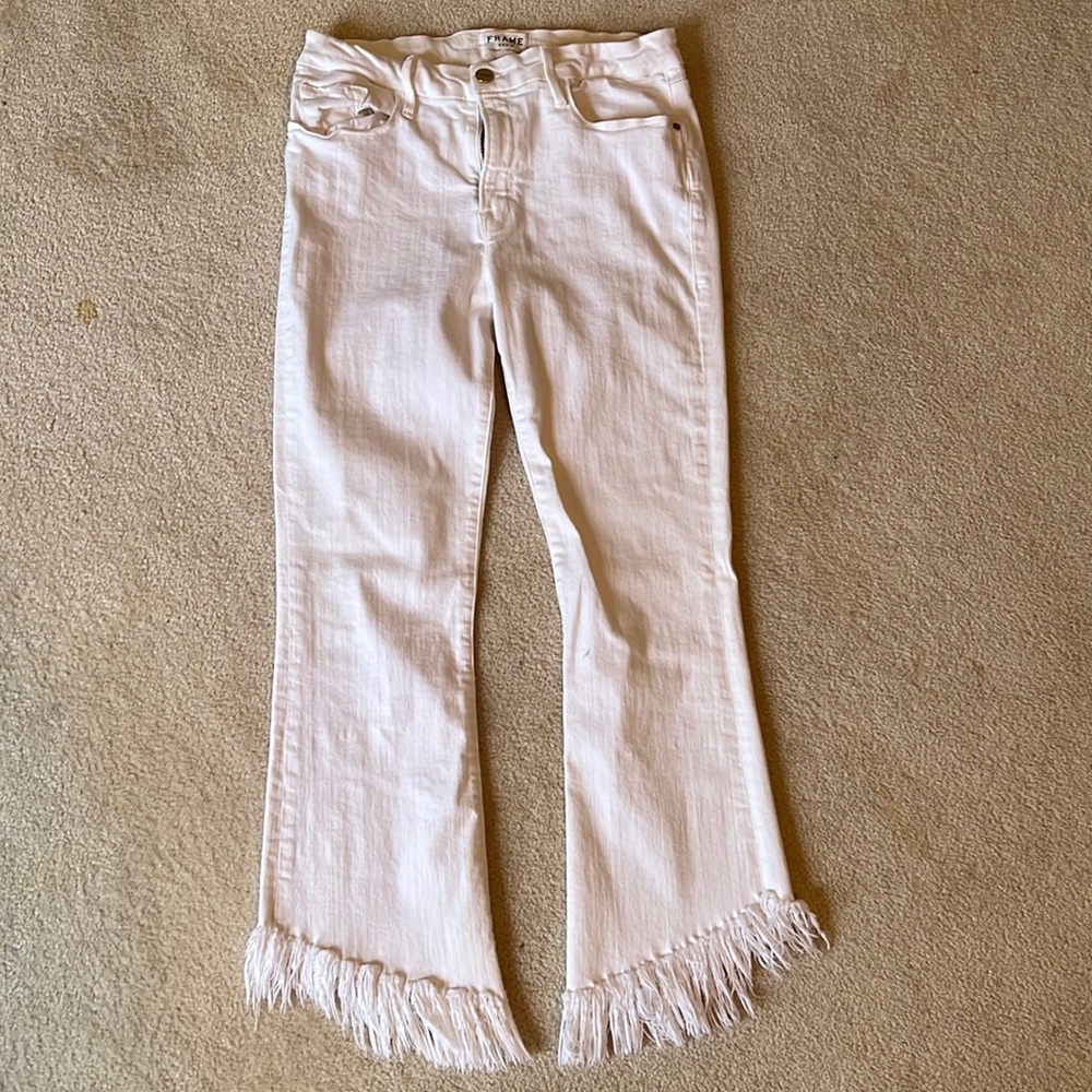 Frame white womens denim le crop mini boot sz 29